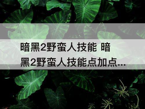 暗黑2野蛮人技能 暗黑2野蛮人技能点加点方法和顺序