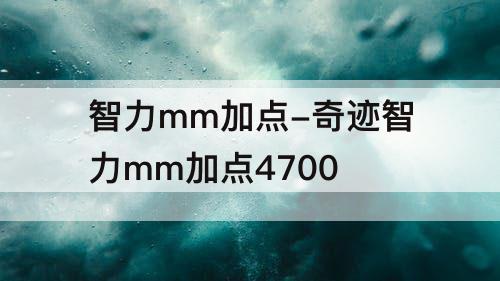 智力mm加点-奇迹智力mm加点4700