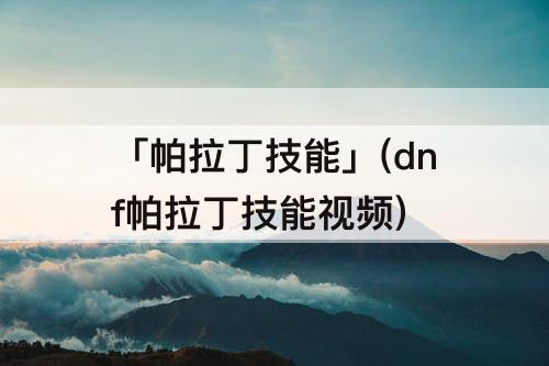 「帕拉丁技能」(dnf帕拉丁技能视频)