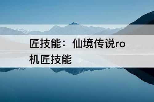 匠技能：仙境传说ro机匠技能