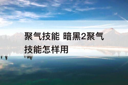 聚气技能 暗黑2聚气技能怎样用