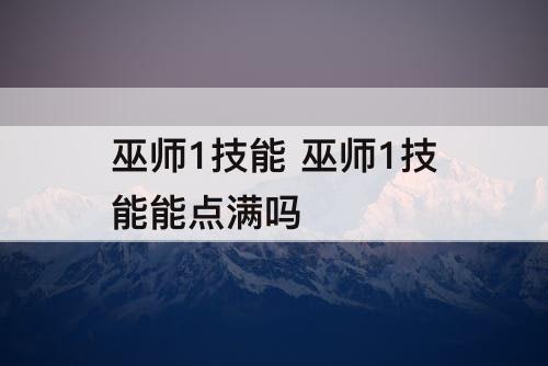 巫师1技能 巫师1技能能点满吗