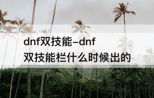 dnf双技能-dnf双技能栏什么时候出的