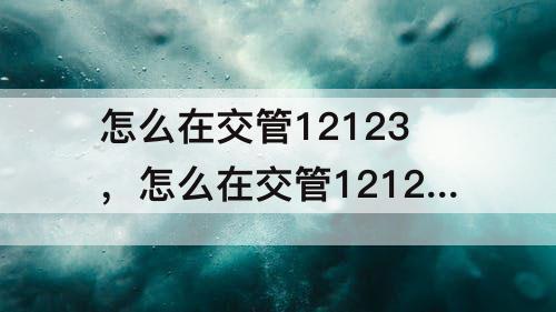 怎么在交管12123，怎么在交管12123上面预约年审