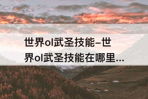 世界ol武圣技能-世界ol武圣技能在哪里学