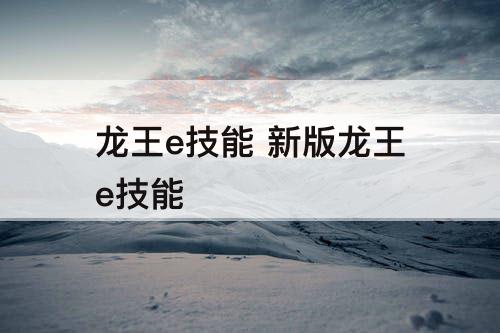 龙王e技能 新版龙王e技能