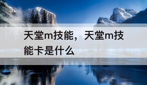 天堂m技能，天堂m技能卡是什么