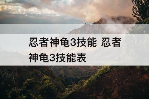 忍者神龟3技能 忍者神龟3技能表
