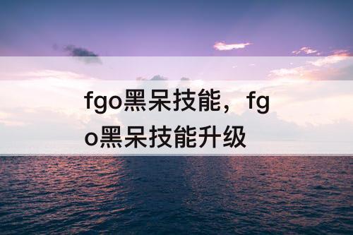 fgo黑呆技能，fgo黑呆技能升级