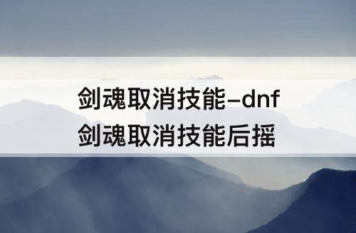 剑魂取消技能-dnf剑魂取消技能后摇