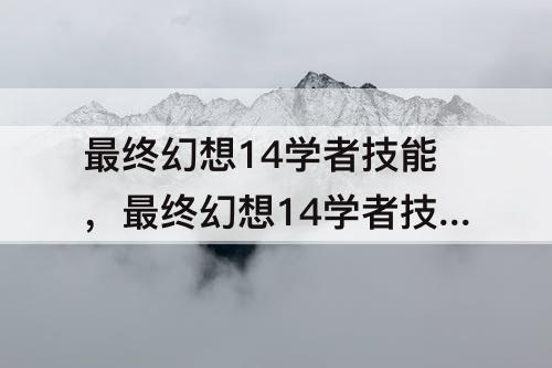 最终幻想14学者技能，最终幻想14学者技能选择