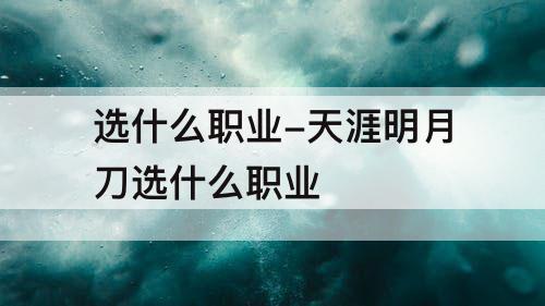 选什么职业-天涯明月刀选什么职业