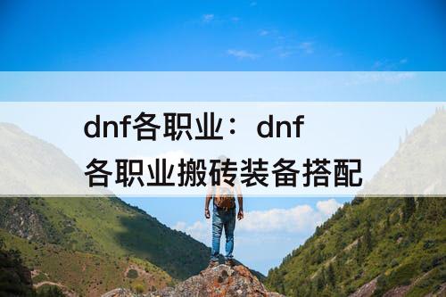 dnf各职业：dnf各职业搬砖装备搭配