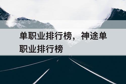 单职业排行榜，神途单职业排行榜