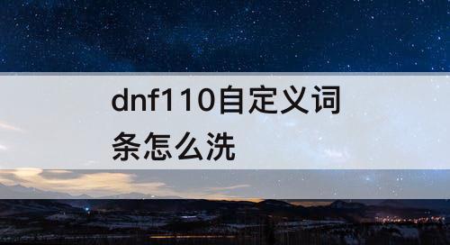 dnf110自定义词条怎么洗